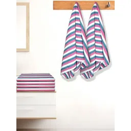 Myntra Elegant Homes Red & White 5 Pieces Striped Lightweight Cotton 150 GSM Bath Towels-picture-24
