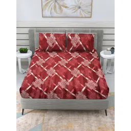 Myntra Elegant Homes Red & White Geometric 300 TC Queen Bedsheet with 2 Pillow Covers-picture-33