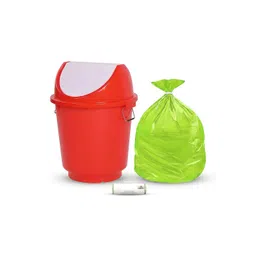 Myntra Elegant Homes Red & White Leak-Free Swing Lid Dustbin With Garbage Bag Roll - 25L-picture-36