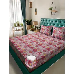 Myntra Elegant Homes Red Motifs Printed 300 TC Fitted King Bedsheet Set 2.5 m X 2.2 m-picture-30