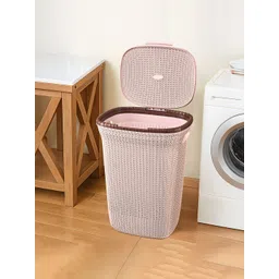 Myntra Elegant Homes Rose Gold Multipurpose Plastic Laundry Basket With Lid & Handle-picture-11