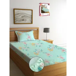 Myntra Elegant Homes Sea Green Floral Printed 300 TC Single Bedsheet Set 2.20 m x 1.50 mm-picture-10
