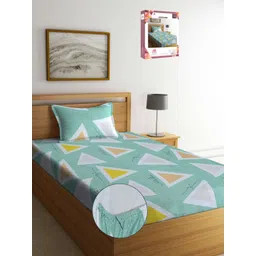 Myntra Elegant Homes Sea Green Printed 300 TC Fitted Single Bedsheet Set 1.50 m x 2.20 m-picture-36