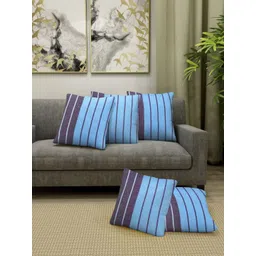 Myntra Elegant Homes Turquoise Blue & Maroon Set of 5 Striped Square Cushion Covers-image-15