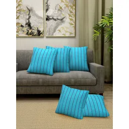 Myntra Elegant Homes Turquoise Blue & Maroon Set of 5 Striped Square Cushion Covers-image-14