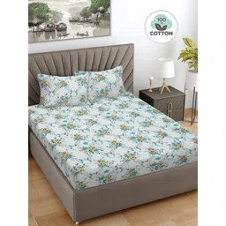 Myntra Elegant Homes Turquoise Blue Printed Pure Cotton 300TC King Bedsheet Set 2.7 x 2.7m-picture-36
