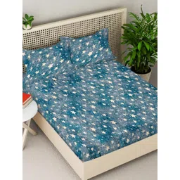 Myntra Elegant Homes Turquoise Blue Printed Woollen 300 TC King Bedsheet Set 2.5 x 2.2 m-picture-13