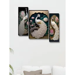 Myntra Elegant Homes White & Beige 3 Piece Synthetic Wood Birds and Animals Wall Paintings-picture-19