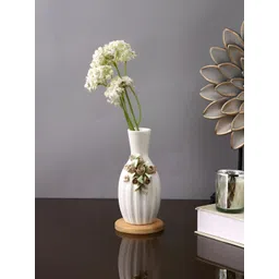 Myntra Elegant Homes White & Beige Floral Textured Bottle Shaped Ceramic Vase-picture-41