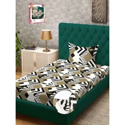 Myntra Elegant Homes White & Black Geometric 300 TC Single Bedsheet with 1 Pillow Covers-picture-20