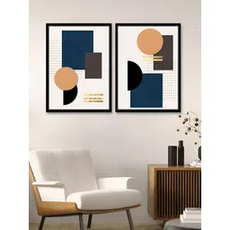 Myntra Elegant Homes White & Blue 2 Piece Geometric Printed Canvas Wall Arts-picture-17
