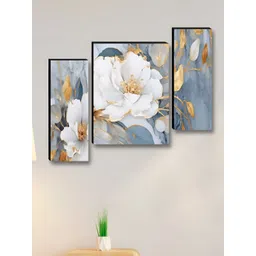 Myntra Elegant Homes White & Blue 3 Pieces Synthetic Floral and Botanical Wall Arts-picture-30