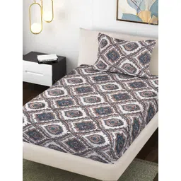 Myntra Elegant Homes White & Blue Ethnic Motifs 300 TC Cotton Bedsheet & Pillow Cover-picture-40