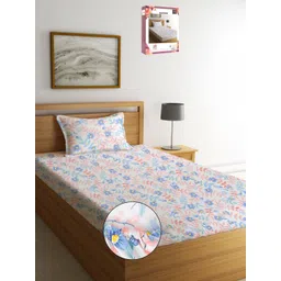 Myntra Elegant Homes White & Blue Floral 300 TC Single Bedsheet with 1 Pillow Covers-picture-35