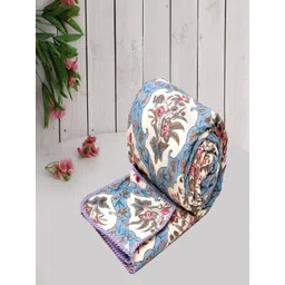 Myntra Elegant Homes White & Blue Floral Microfiber AC Room 150 GSM Double Bed Dohar-picture-19