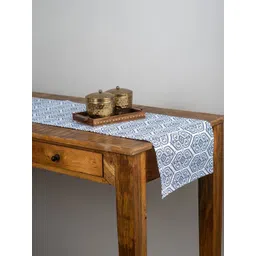 Myntra Elegant Homes White & Blue Geometric Printed Pure Cotton Table Runner-picture-16