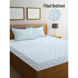 Myntra Elegant Homes White And Blue Printed 300 TC King Bedsheet Set 2.50 m x 2.25m-image-27