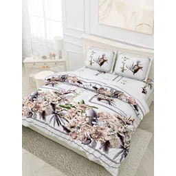 Myntra Elegant Homes White & Brown Floral 180 TC Cotton King Bedsheet Set 2.70 m x 2.60 m-picture-40