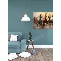 Myntra Elegant Homes White & Brown Seven Running Horses Birds and Animals Canvas Wall Art-picture-29