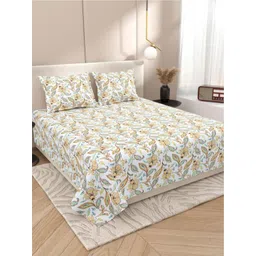 Myntra Elegant Homes White & Green Floral 220 TC King Bedsheet with 2 Pillow Covers-picture-28