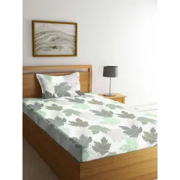 Myntra Elegant Homes White & Green Floral Printed 300 TC Single Bedsheet Set 2.15 x 1.5 m-picture-29