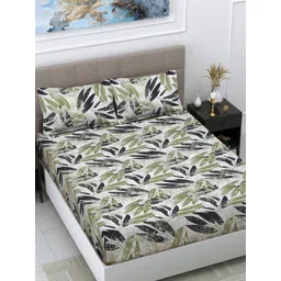Myntra Elegant Homes White & Green Printed 300 TC King Bedsheet Set 2.50 m x 2.25 m-picture-37