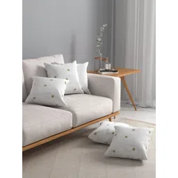Myntra Elegant Homes White & Green Set of 5 Geometric Square Cushion Covers-picture-18