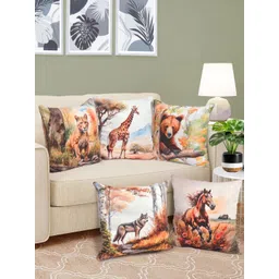 Myntra Elegant Homes White & Orange 5 Pieces Abstract Velvet Square Cushion Covers-picture-34