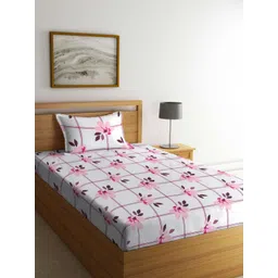 Myntra Elegant Homes White & Pink Floral Printed 300 TC Single Bedsheet Set 2.2 m x 1.5 m-picture-13