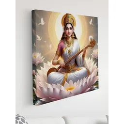 Myntra Elegant Homes White And Pink Maa Sarswati Printed Canvas Wall Art-picture-38