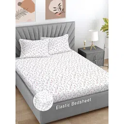Myntra Elegant Homes White & Pink Printed 300 TC Fitted King Bedsheet Set 2.5 x 2.25 m-picture-32