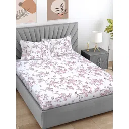 Myntra Elegant Homes White & Pink Printed 300 TC Fitted King Bedsheet Set 2.5 x 2.25 m-picture-34
