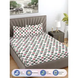 Myntra Elegant Homes White & Pink Printed 300 TC King Bedsheet Set 2.5 m x 2.25 m-picture-28