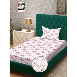 Myntra Elegant Homes White & Pink Printed 300 TC Single Bedsheet Set 2.25 m x 1.50 m image 1