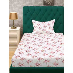 Myntra Elegant Homes White & Pink Printed 300 TC Single Bedsheet Set 2.25 m x 1.50 m image 2