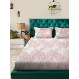Myntra Elegant Homes White & Pink Printed Fitted 300 TC King Bedsheet Set 2.50m x 2.25m-picture-36