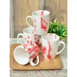 Myntra Elegant Homes White & Red 4 Pieces Textured Ceramic Glossy Cups And Mugs 300ML-picture-42