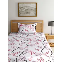 Myntra Elegant Homes White & Red Floral 300 TC Single Bedsheet with 1 Pillow Covers-picture-14