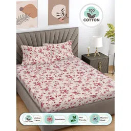 Myntra Elegant Homes White & Red Printed 300 TC Cotton King Bedsheet Set 2.50 m x 2.25 m-picture-29