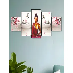 Myntra Elegant Homes White & Yellow 5 Pieces Wooden Religious Buddha Painting Wall Arts-picture-20