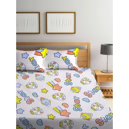 Myntra Elegant Homes White & Yellow Floral 300 TC Queen Bedsheet with 2 Pillow Covers-picture-11