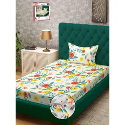 Myntra Elegant Homes White Floral Printed 300 TC Single Bedsheet Set 2.20 m x 1.50 m-picture-19