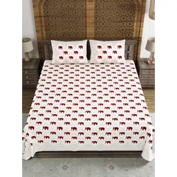 Myntra Elegant Homes White Printed Cotton 210 TC King Bedsheet Set 2.69 m X 2.69 m-picture-37