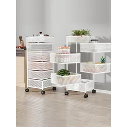 Myntra Elegant Homes White Set of 2 Kitchen 6 Layer Metal Storage Rack with Wheels-image-38