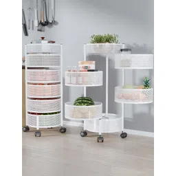Myntra Elegant Homes White Set of 2 Kitchen 6 Layer Metal Storage Rack with Wheels-image-39