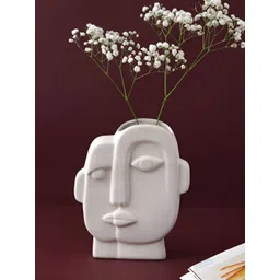 Myntra Elegant Homes White Textured Face Shaped Ceramic Flower Vase-picture-34