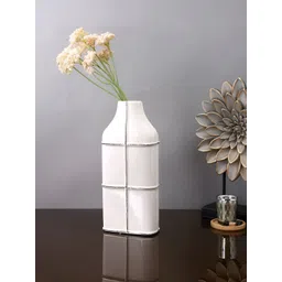 Myntra Elegant Homes White Textured Grid Ceramic Vase-picture-21