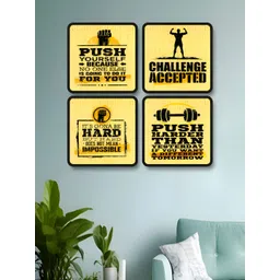 Myntra Elegant Homes Yellow And Black 4 Pieces Wood Wall Art-picture-19