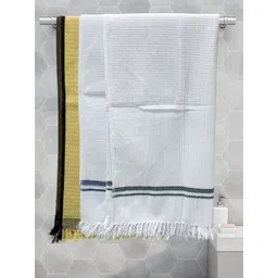 Myntra Elegant Homes Yellow & Blue 3 Pieces Striped Cotton 210 GSM Bath Towels-picture-38