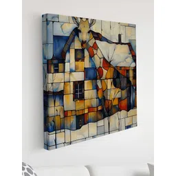 Myntra Elegant Homes Yellow & Blue Giraffe Abstract Canvas Wall Art-picture-10